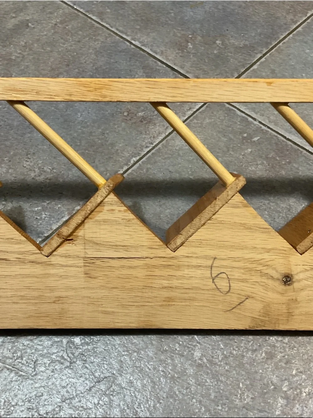 Wooden Wall Rack with Six Pegs - Honey Brown